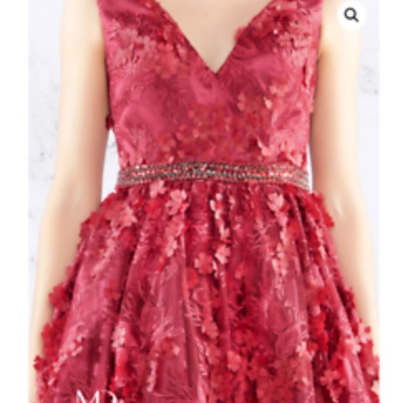 MAC DUGGAL 66756N FLORAL 3D APPLIQUE V-NECK A-LINE COCKTAIL GARNET RED DRESS 16 - Picture 5 of 6